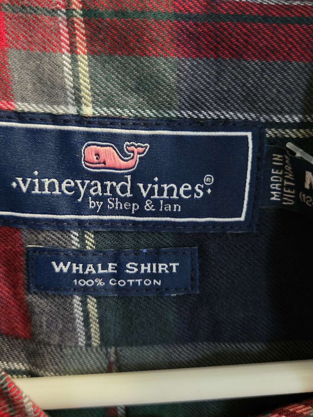 Vineyard Vines Boys Red/Navy Flannel Plaid Button-Down (Sz M 12/14) NWT - Picture 2 of 4